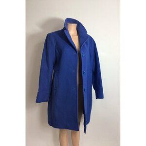 LL Bean Classic Blue Wool Coat Jacket Made in Italy Womens 10